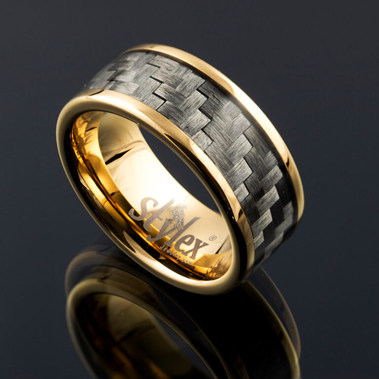 FIBRA 9MM Black Gold White Tungsten Carbide Wedding Band