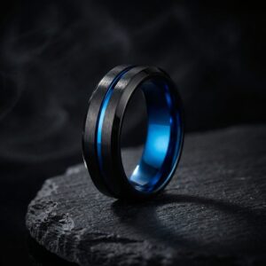 BLUE LINES 6MM Tungsten Carbide Wedding Band