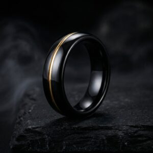 gold lined black 6mm tungsten carbide wedding band