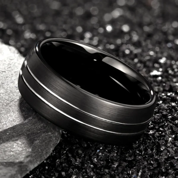 Black Liner 8MM Tungsten Carbide Wedding Band - Image 4