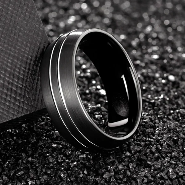 Black Liner 8MM Tungsten Carbide Wedding Band - Image 5