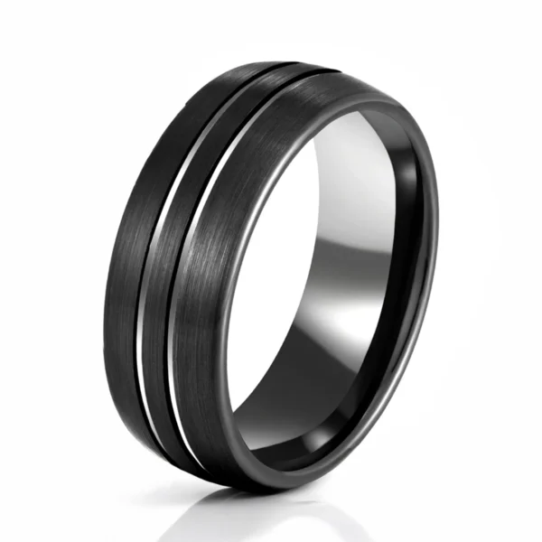 Black Liner 8MM Tungsten Carbide Wedding Band - Image 2