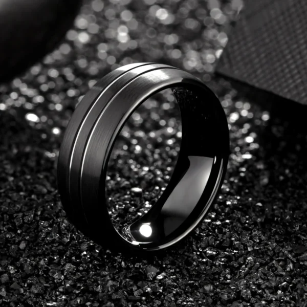 Black Liner 8MM Tungsten Carbide Wedding Band - Image 3