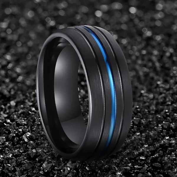 Blue Liner 10MM Tungsten Carbide Wedding Band