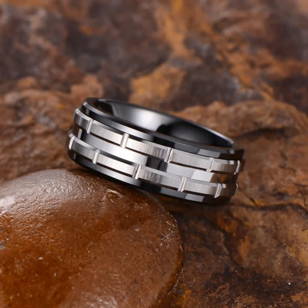 Silver Bricks 8MM Tungsten Carbide Wedding Band