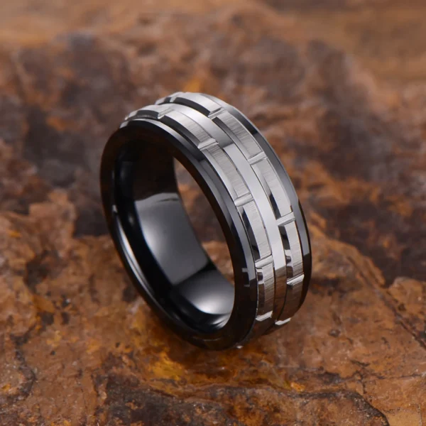 Silver Bricks 8MM Tungsten Carbide Wedding Band