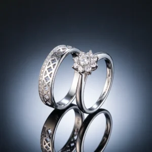 Fleur &Amp; Clover Twin Ring Set In 925 Sterling Silver